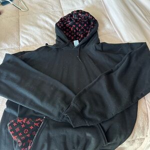 Black Hoodie with Red Monogram Lining